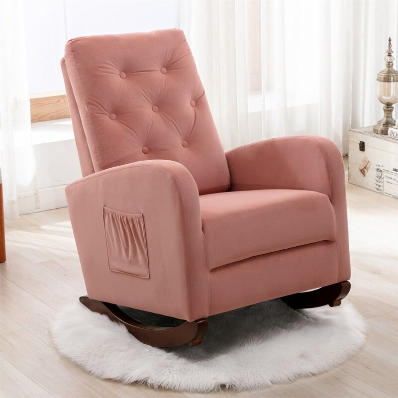 Baby Room High Back Rocking Chair Nursery Chair %2C Comfortable Rocker Fabric Padded Seat %2CModern High Back Armchair 